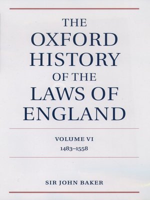 cover image of The Oxford History of the Laws of England Volume VI